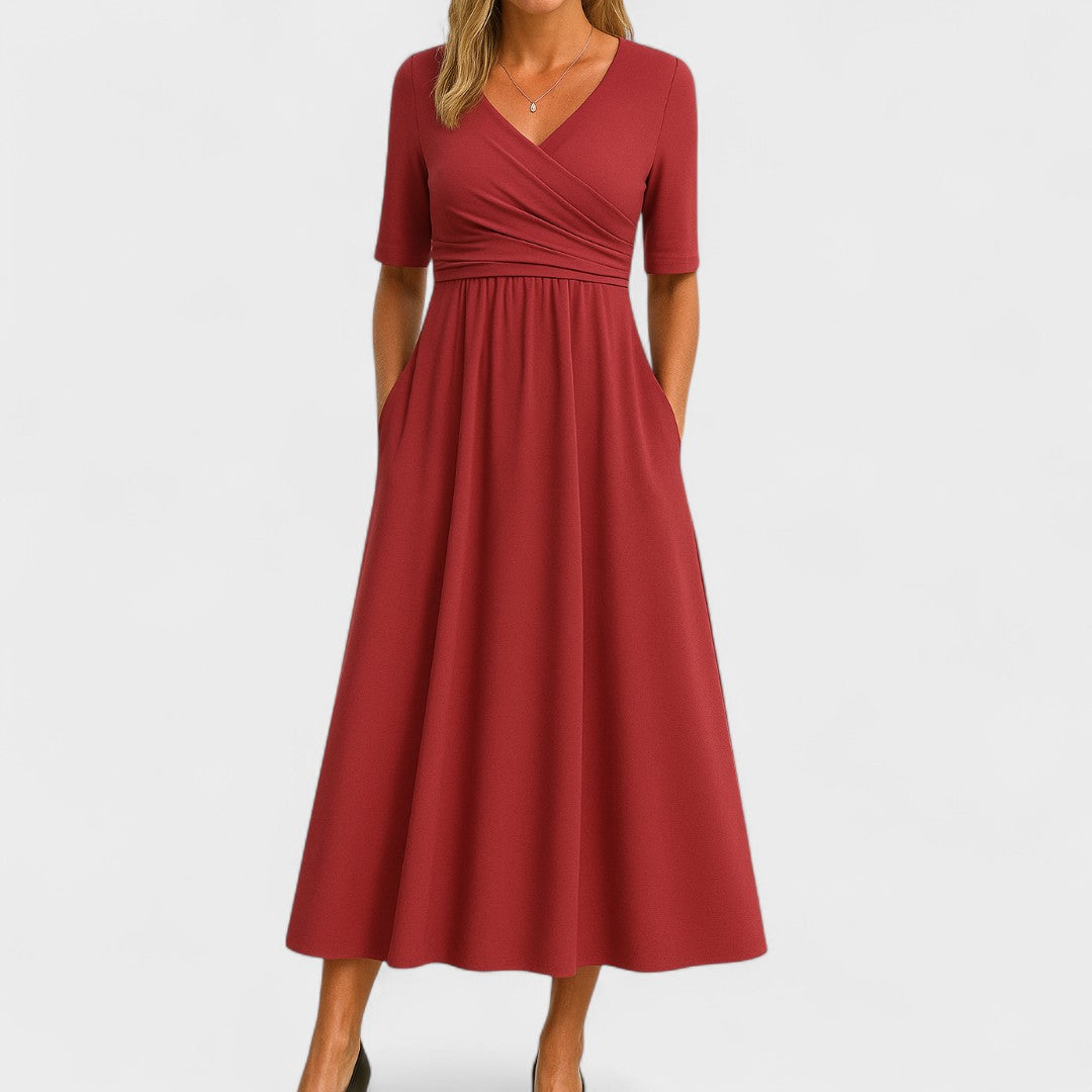 Quinn Women's V Neck Wrap Midi Dress 6