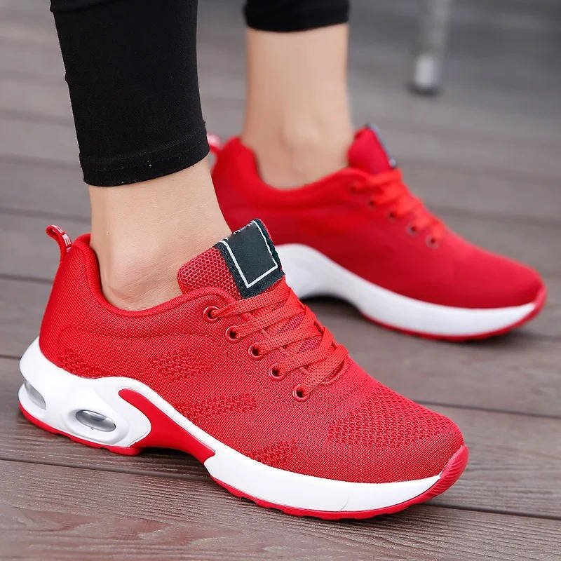 Women's Air Cushion Knit Sneakers - Red
