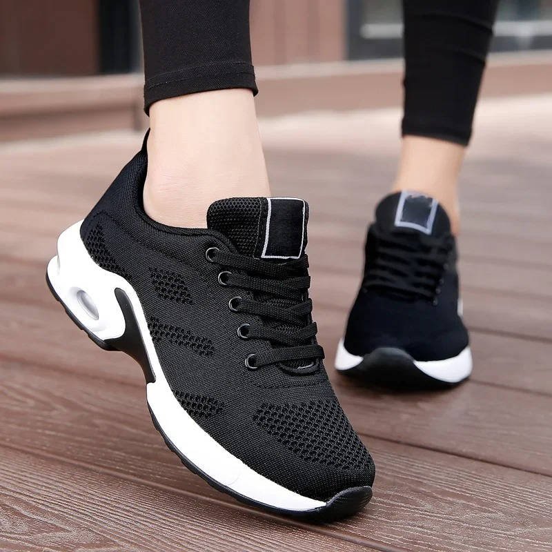 Women's Air Cushion Knit Sneakers - Black