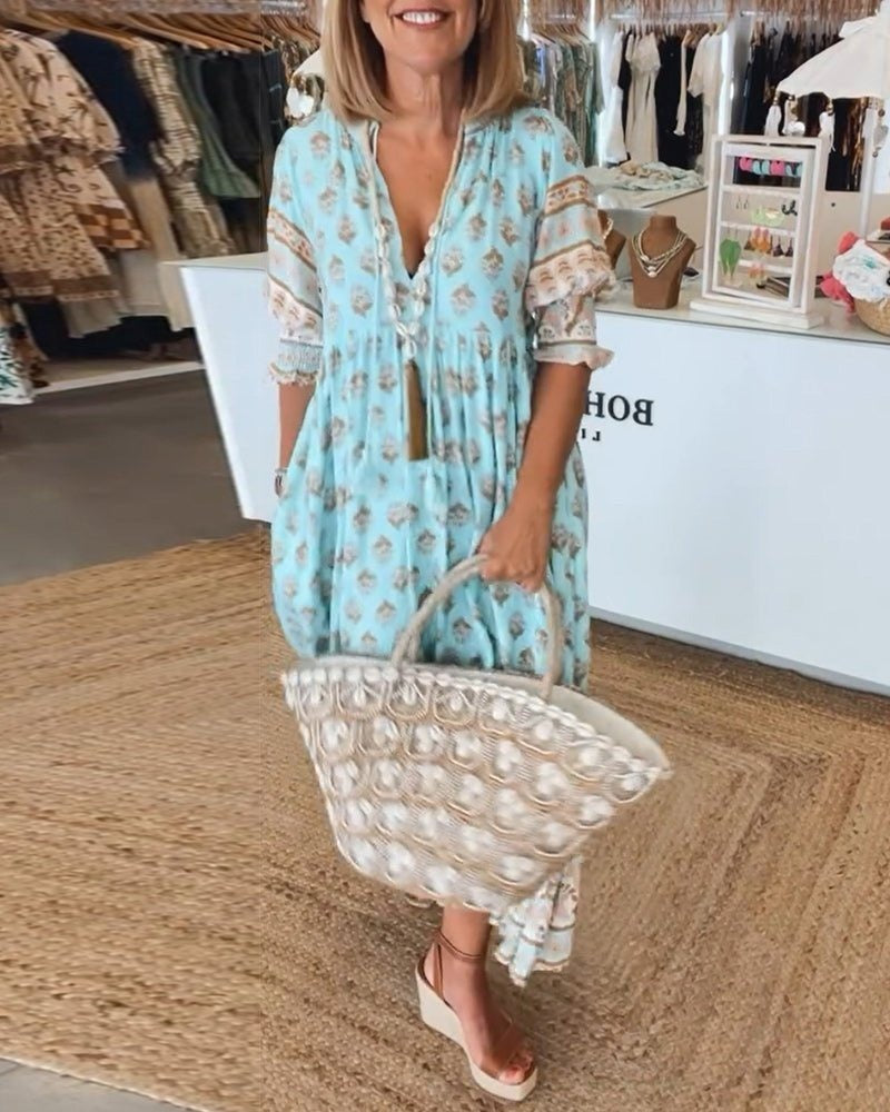 Boho Summer Midi Dress - Blue