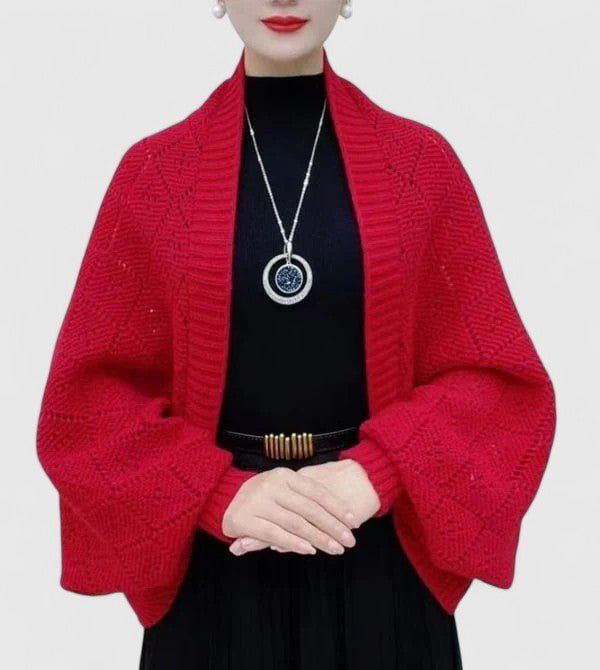 Women's Cropped Wool Cardigan - Red