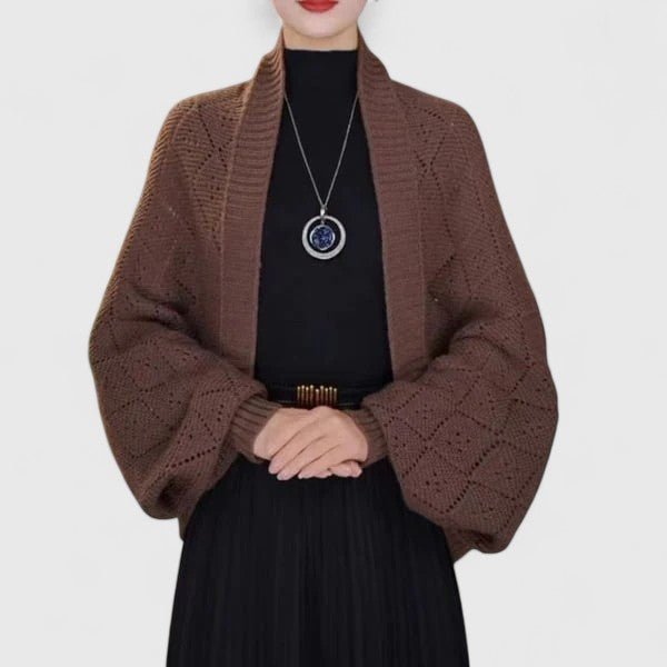 Women's Cropped Wool Cardigan - Brown