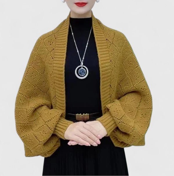Women's Cropped Wool Cardigan - Yellow