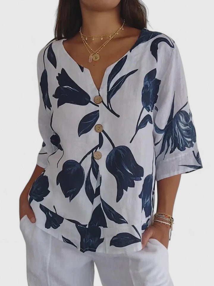 Women's Floral V-Neck Blouse - White