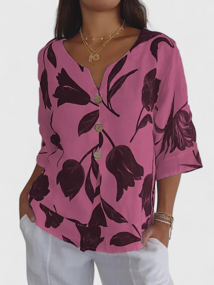 Women's Floral V-Neck Blouse - Pink