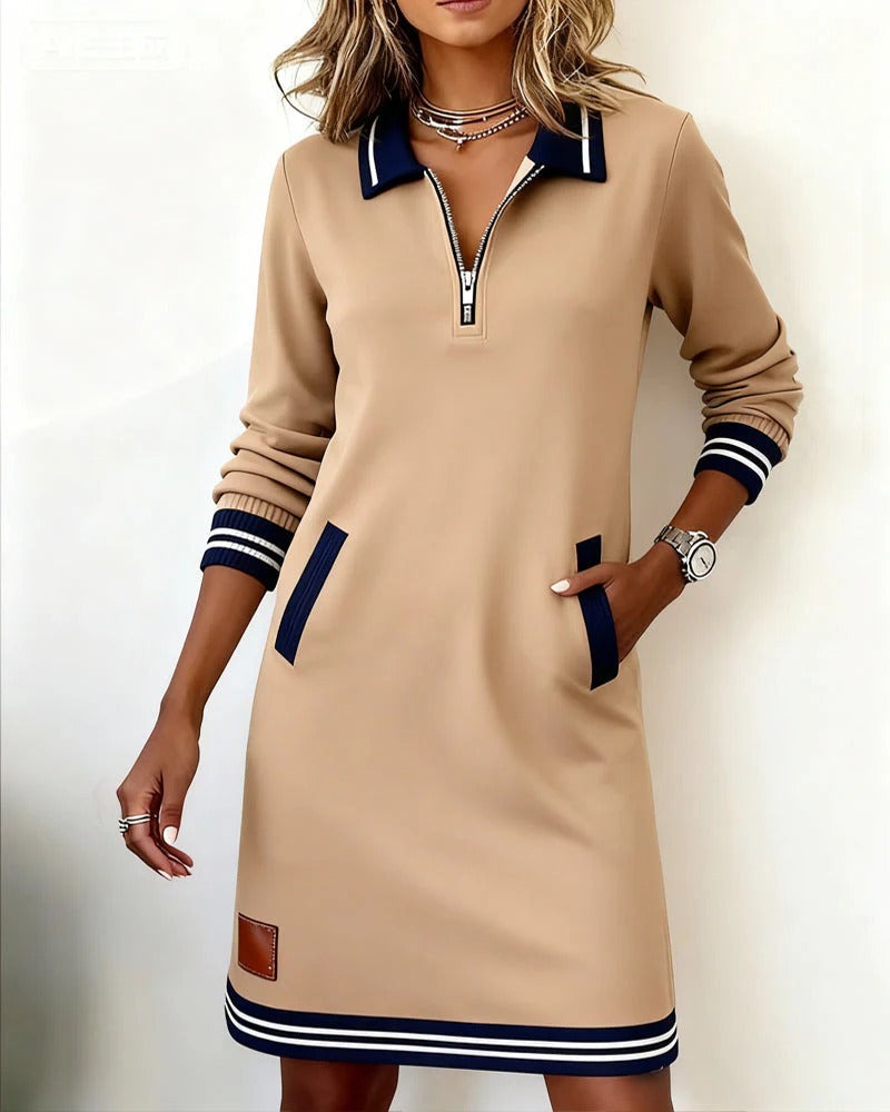 Long Sleeve Sweater Dress - Beige
