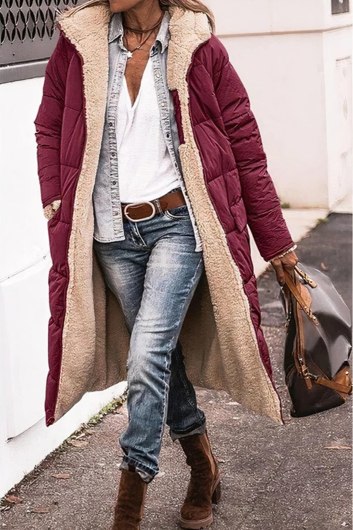Women's Oversized Maxi Puffer Coat - Burgundy