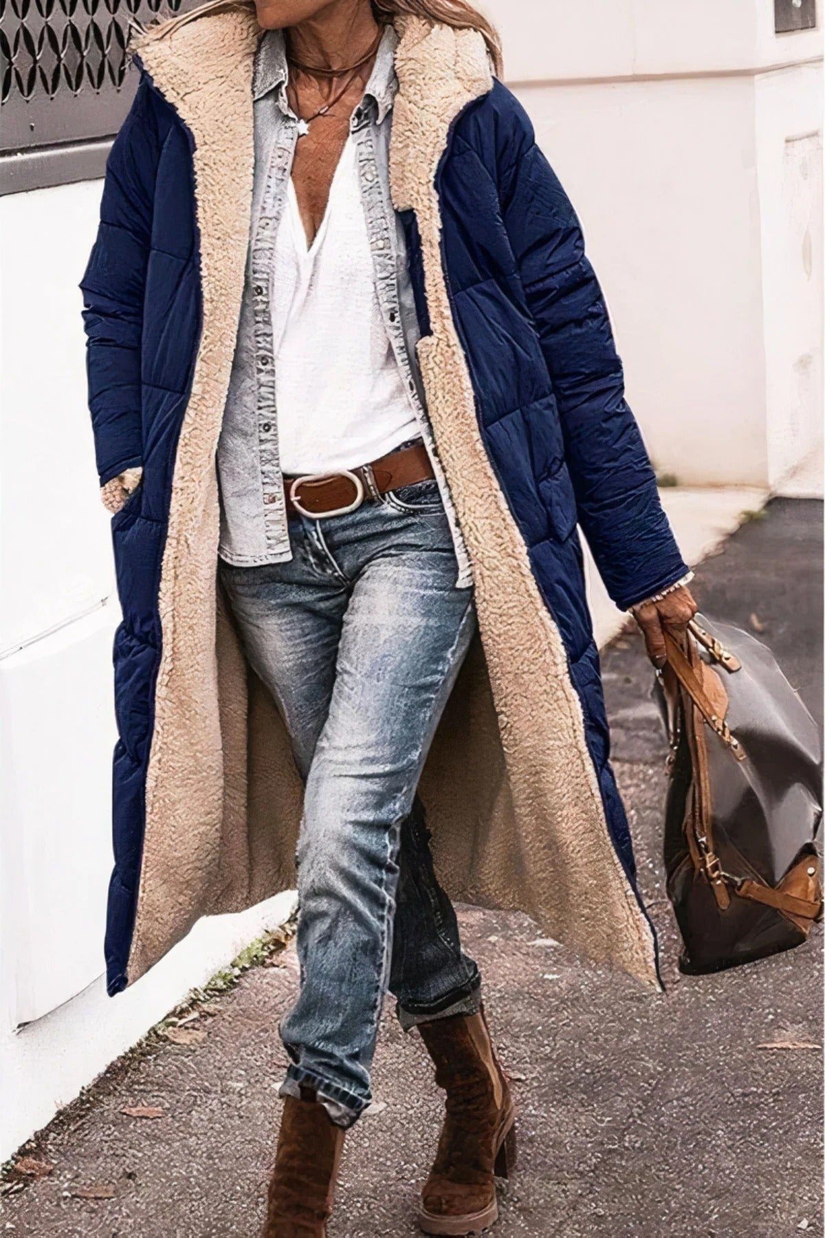 Women's Oversized Maxi Puffer Coat - Navy Blue