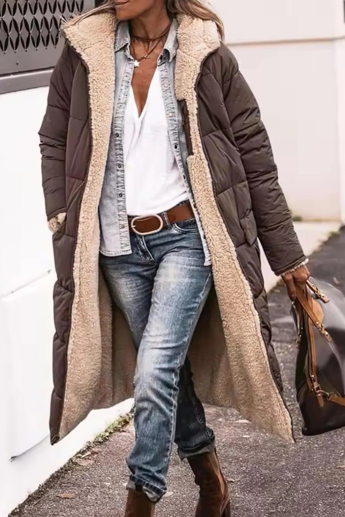 Women's Oversized Maxi Puffer Coat - Brown