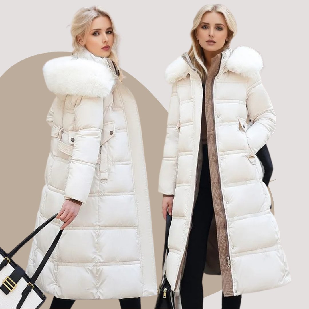 Women's Oversized Puffer Coat - White and Beige