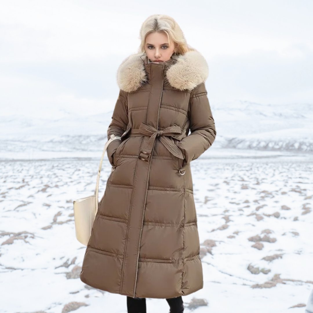 Women's Oversized Puffer Coat - Brown and Beige