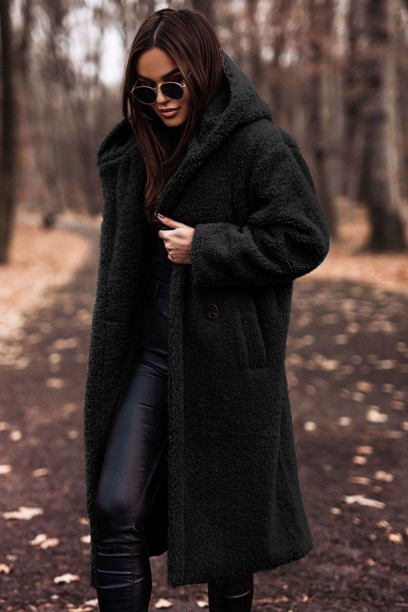Women's Oversized Teddy Coat - Black