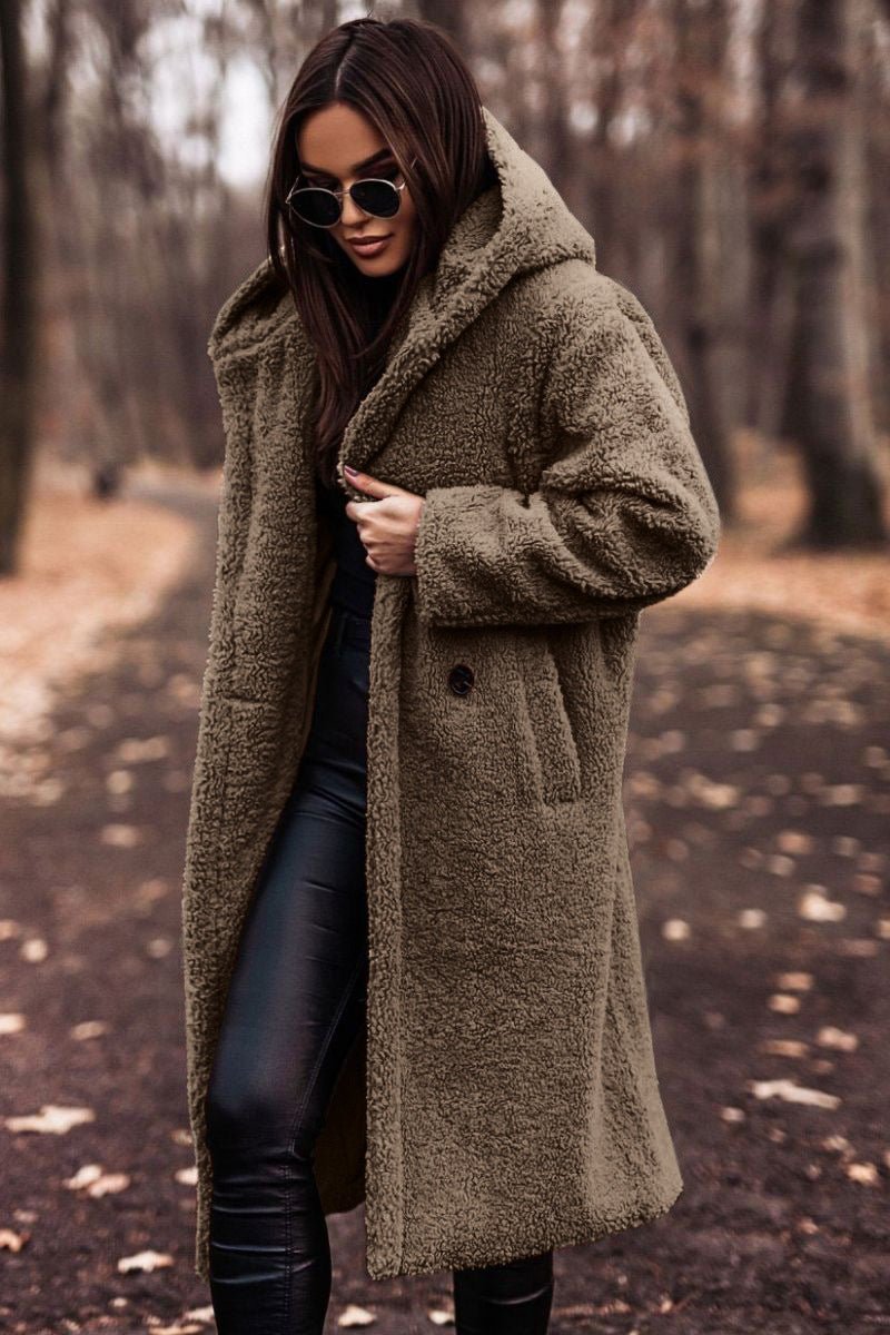 Women's Oversized Teddy Coat - Khaki