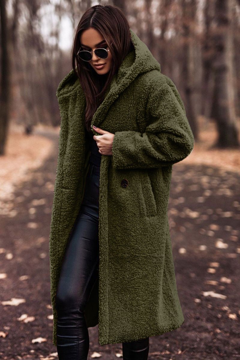 Women's Oversized Teddy Coat - Dark Green