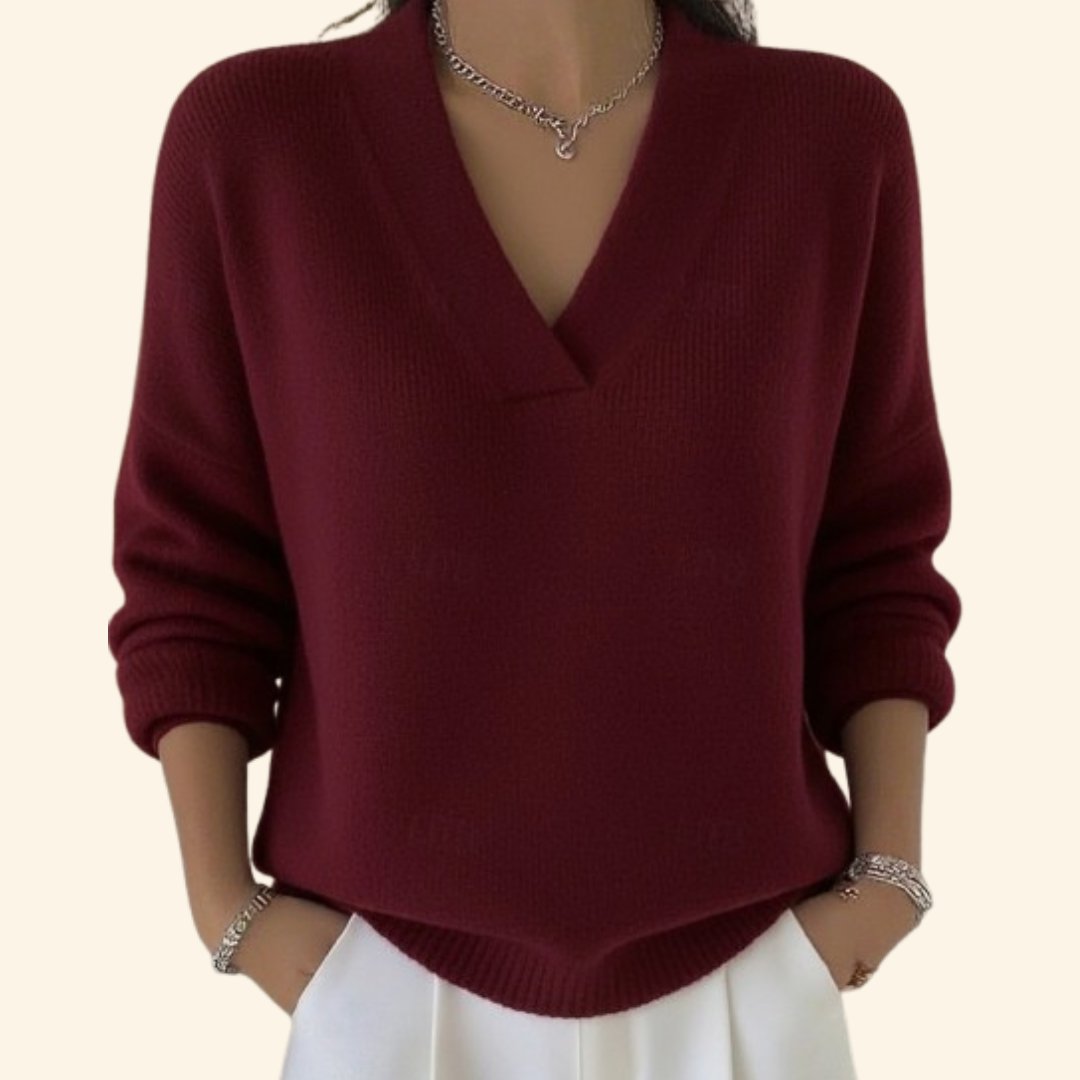 Women's Oversized V-Neck Sweater - Red