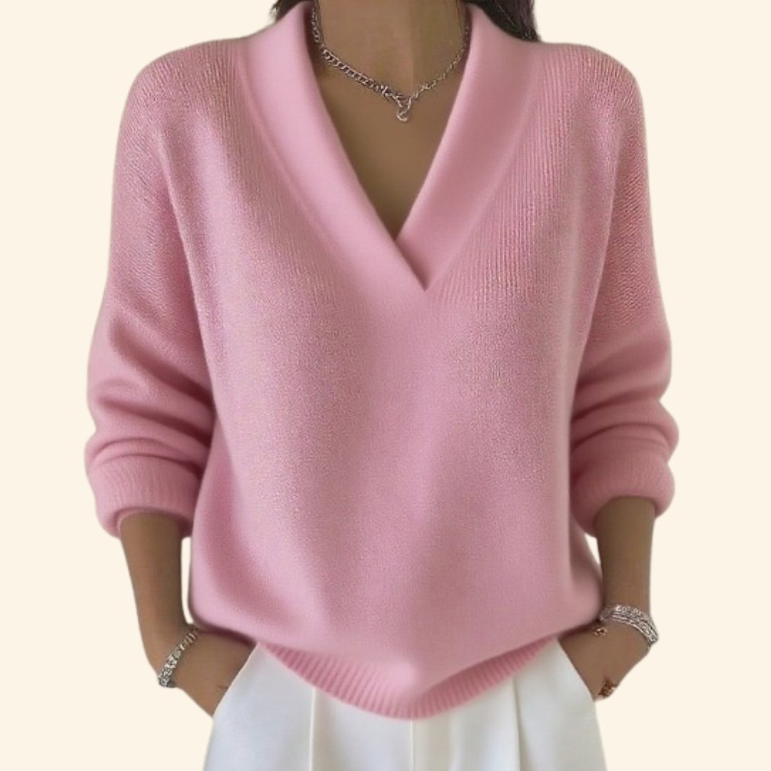 Women's Oversized V-Neck Sweater - Pink