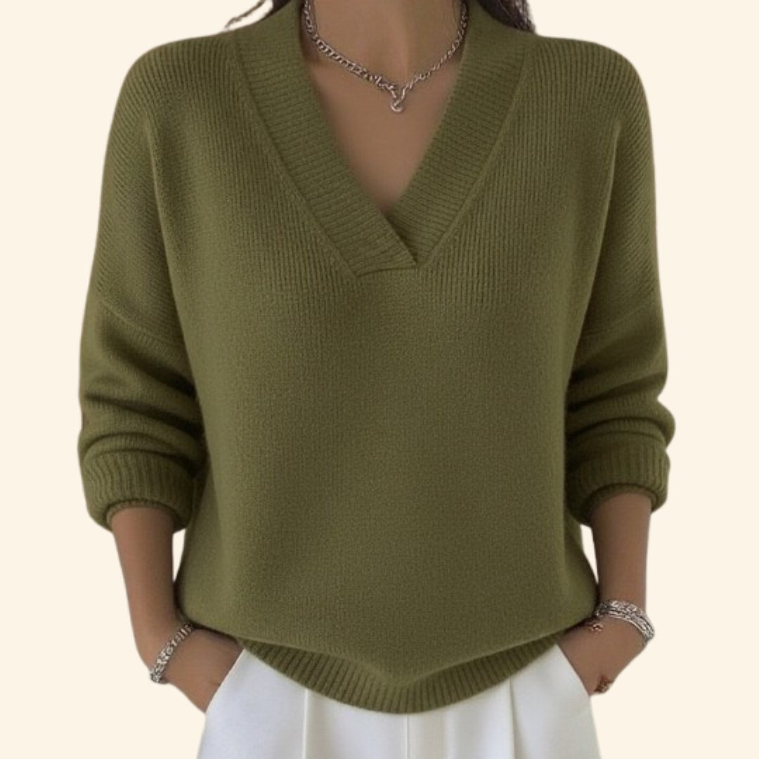 Women's Oversized V-Neck Sweater - Green