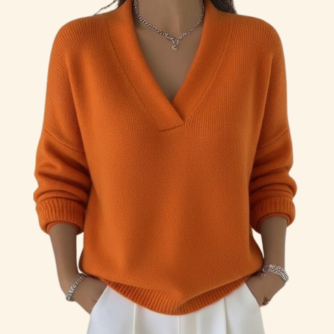 Women's Oversized V-Neck Sweater - Orange