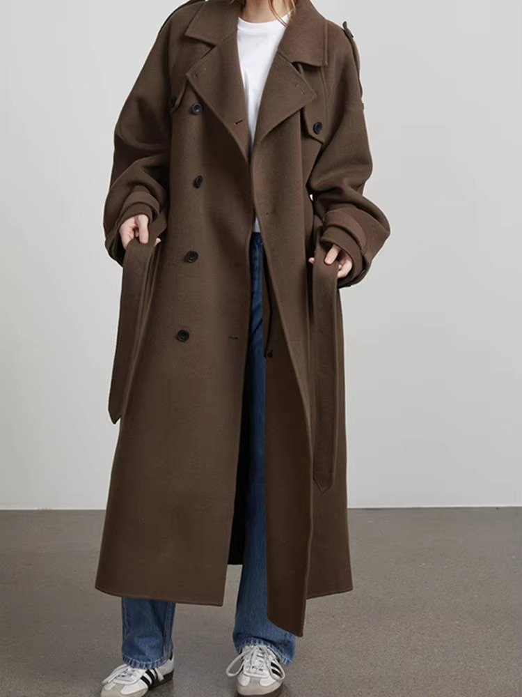 Women's Oversized Wool Trench Coat - Camel