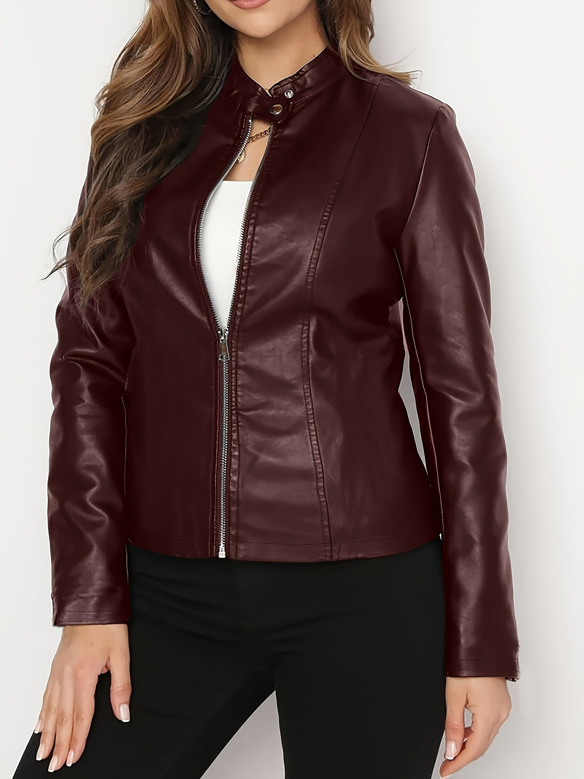 Women's Slim Faux Leather Moto Jacket