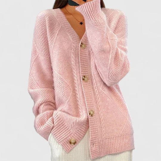 Women's V-Neck Cable Knit Cardigan - Pink