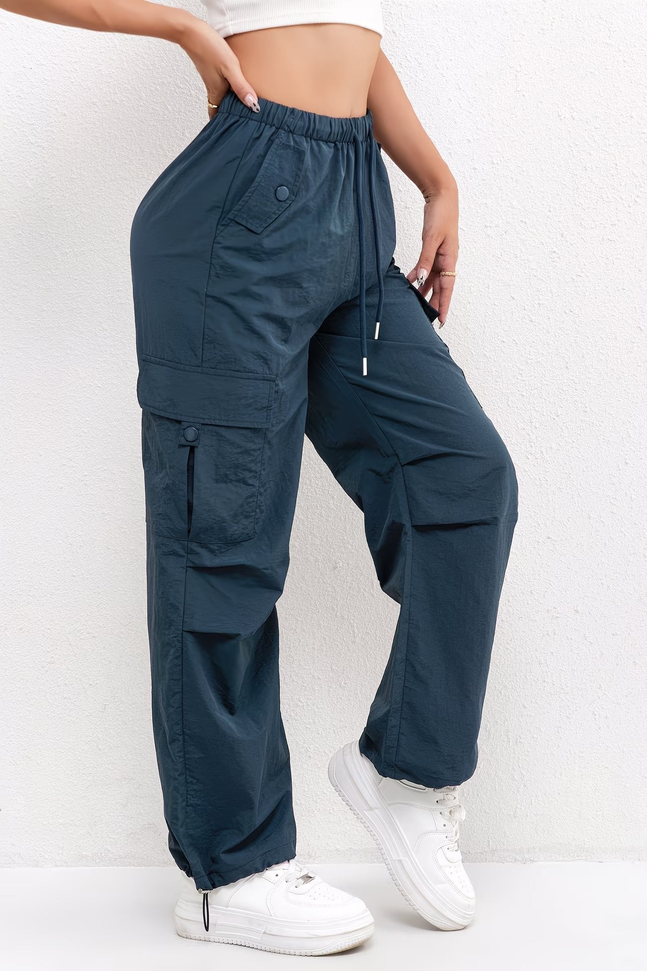 Women's Cargo Parachute Pants - Blue
