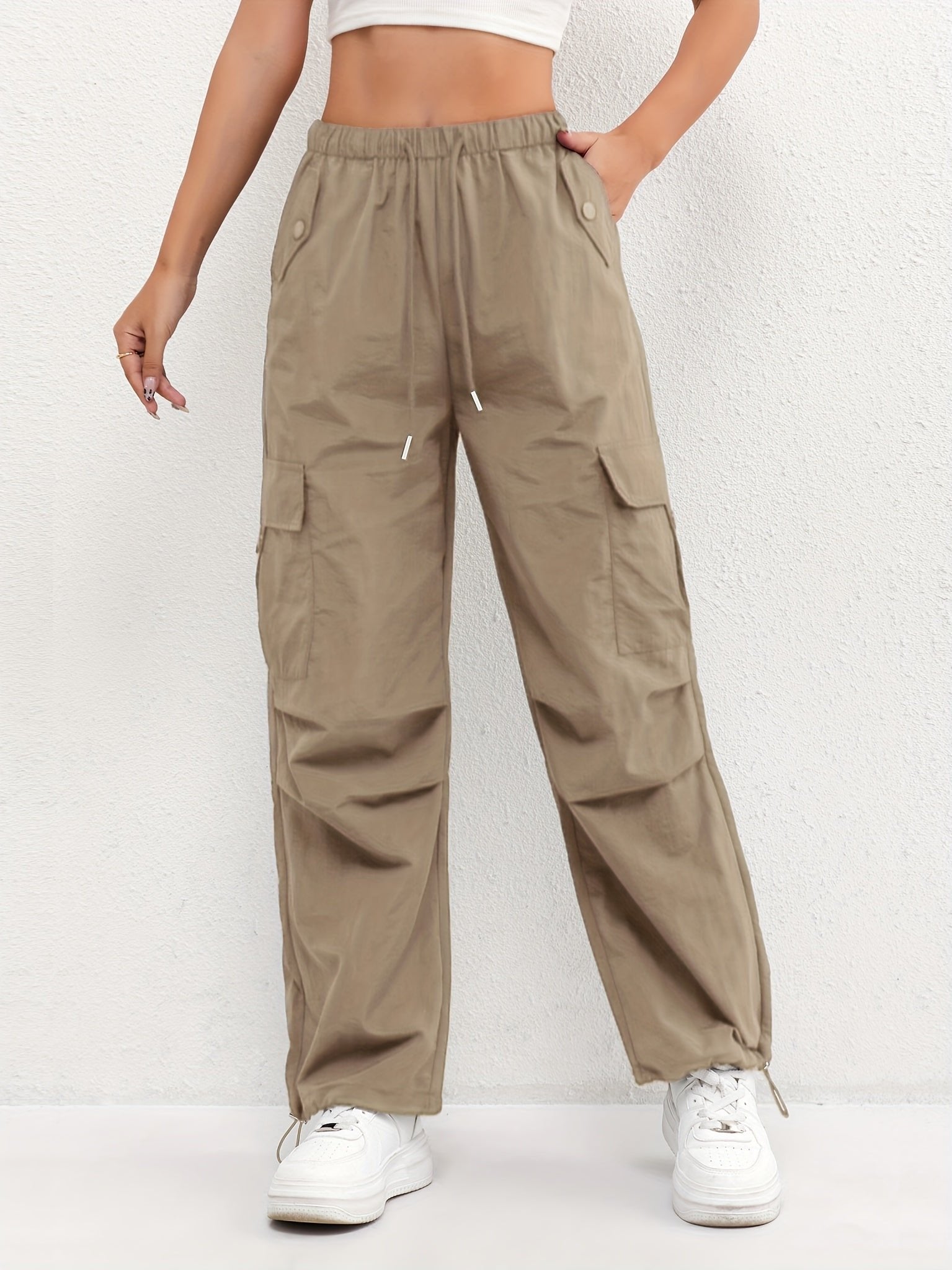 Women's Cargo Parachute Pants - Brown
