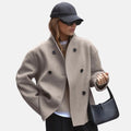 Women's Cropped Wool Double-Breasted Jacket - Brown