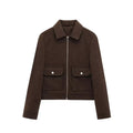 Women's Cropped Wool Jacket - Brown