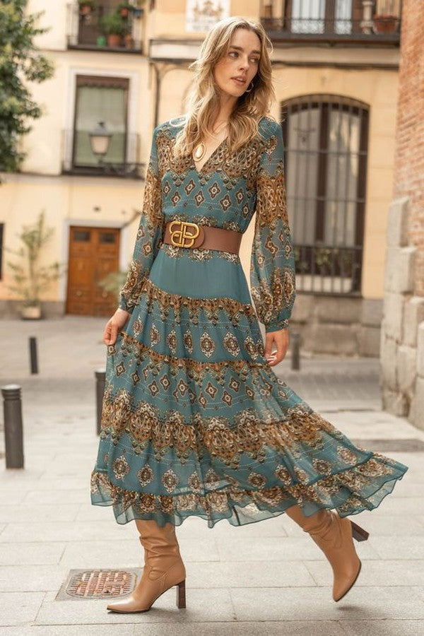 Boho Long Sleeve Midi Dress