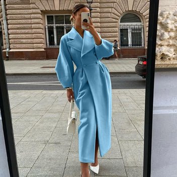 Women's Oversized Wool Wrap Coat - Blue