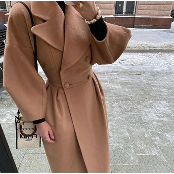Women's Oversized Wool Wrap Coat - Camel