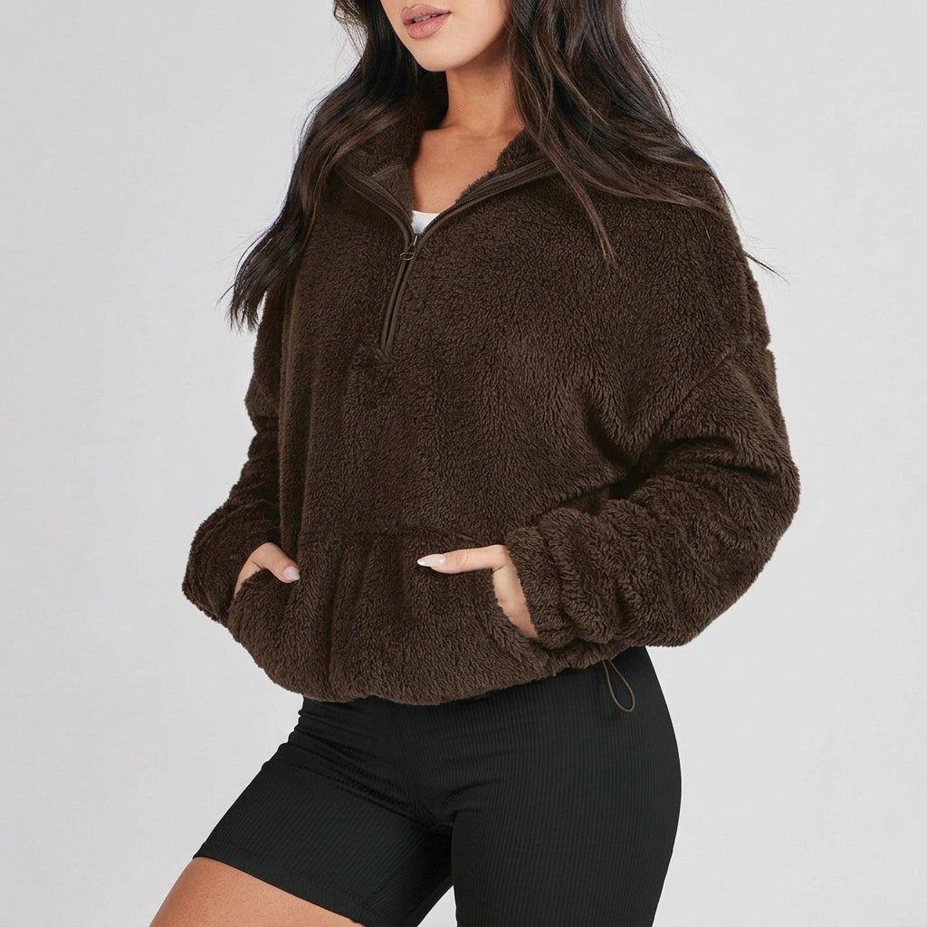 Women's Sherpa Fleece Half-Zip Pullover - Brown