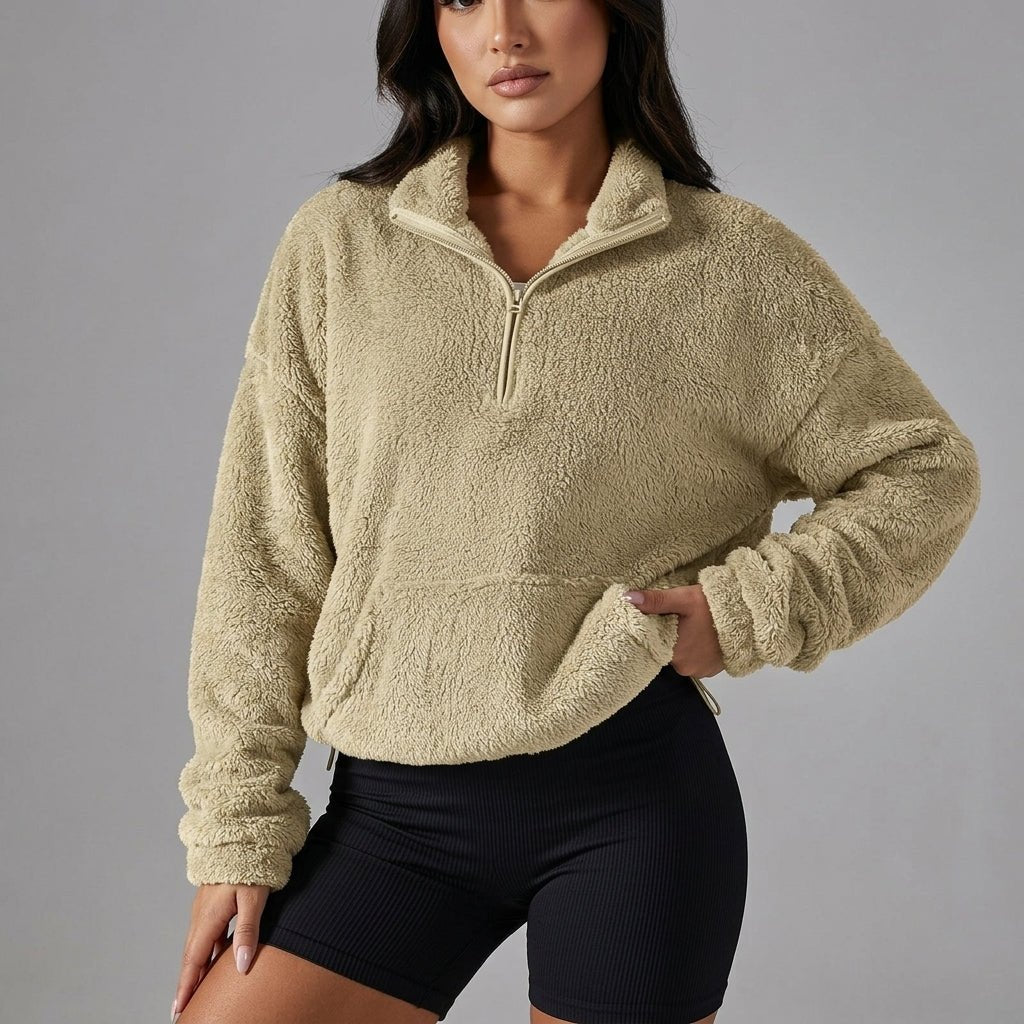 Women's Sherpa Fleece Half-Zip Pullover - Cream