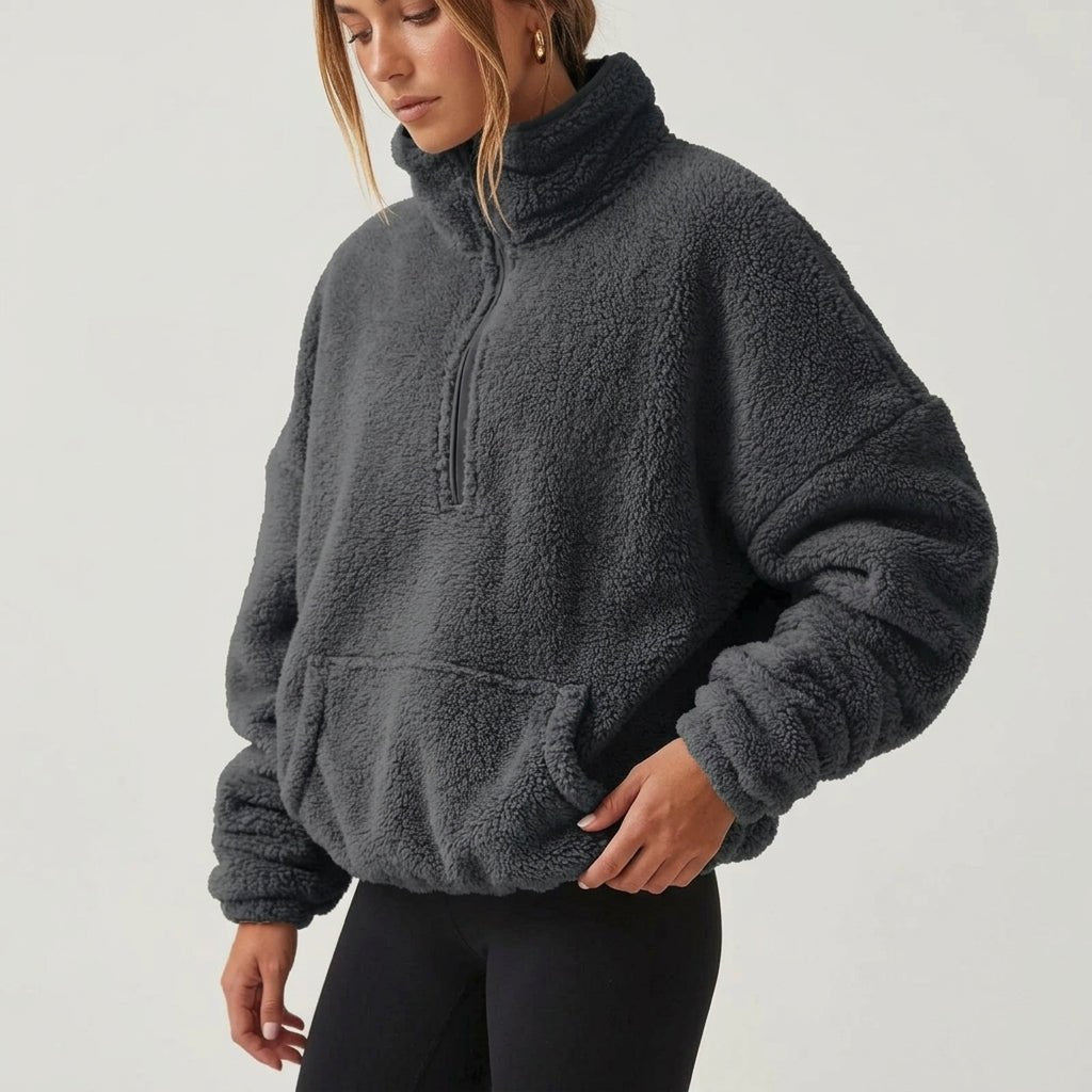 Women's Sherpa Fleece Half-Zip Pullover - Gray