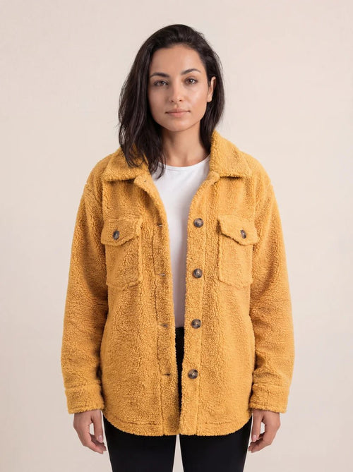 Women's Sherpa Fleece Shacket - Gold