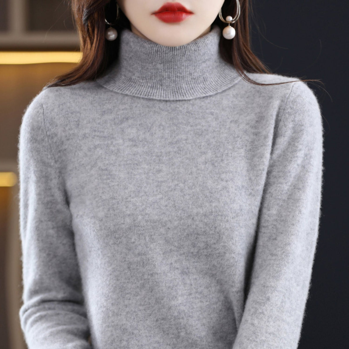 Women's Slim Cashmere Turtleneck Sweater - Gray