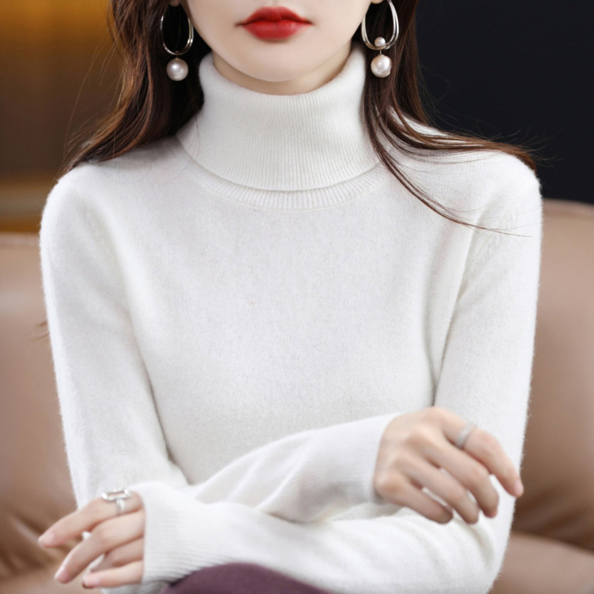 Women's Slim Cashmere Turtleneck Sweater - White