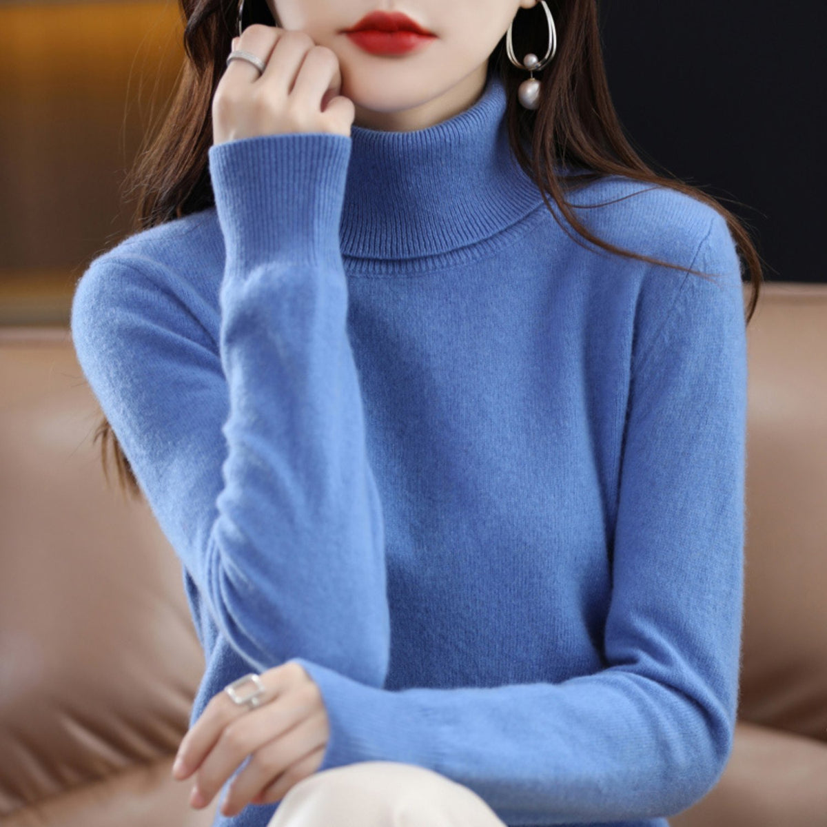 Women's Slim Cashmere Turtleneck Sweater - Blue