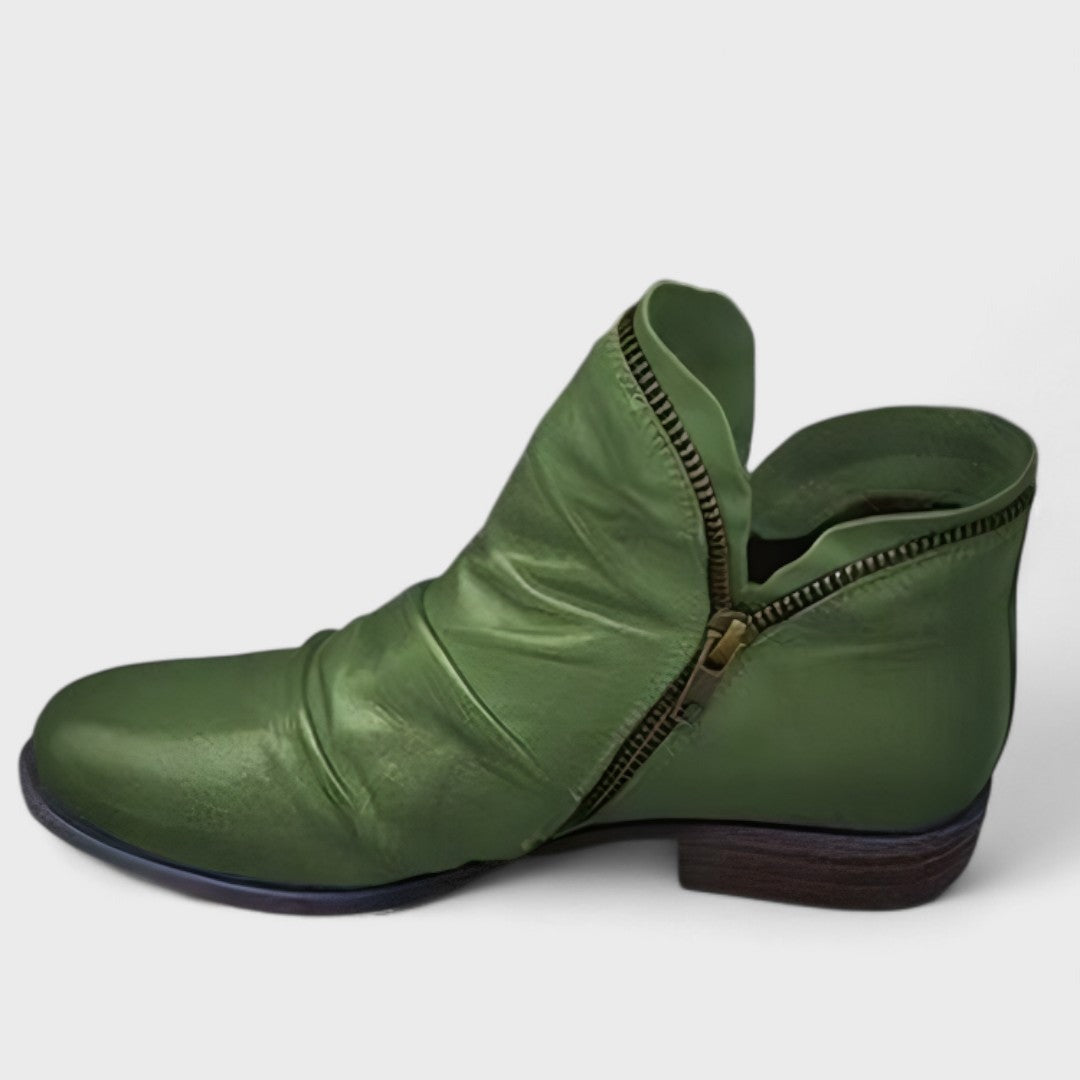 Ruched Block Heel Ankle Boots - Green