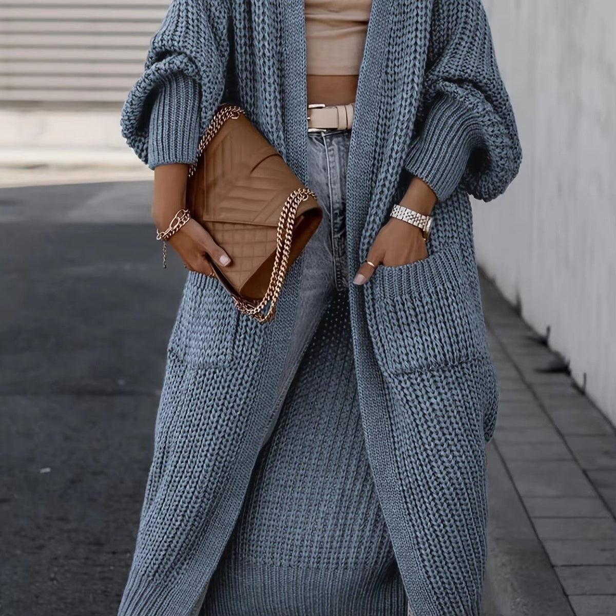 Women's Chunky Knit Longline Cardigan - Blue