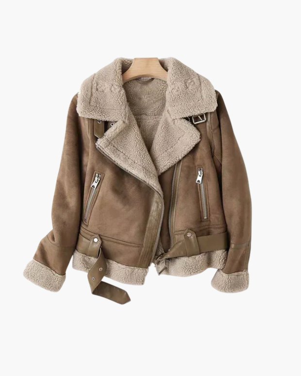 Women's Cropped Suede Aviator Faux Fur Jacket
