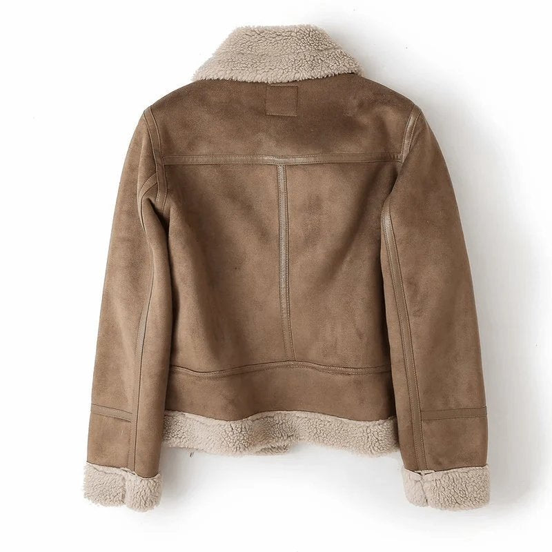 Women's Cropped Suede Aviator Faux Fur Jacket