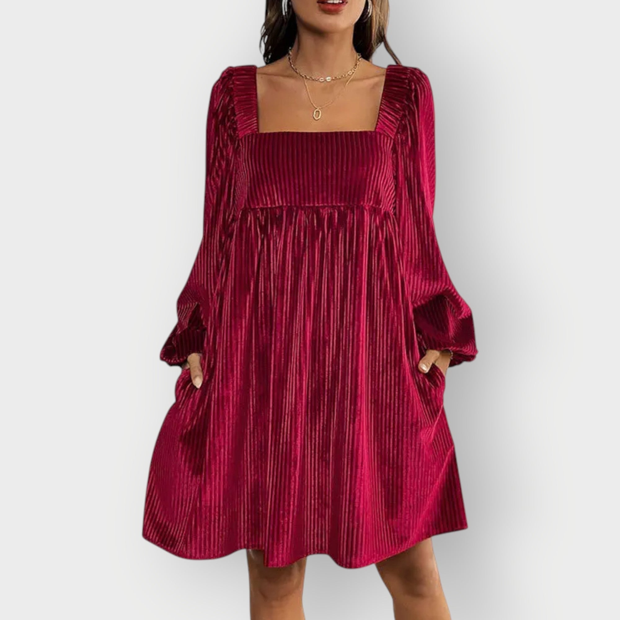 Pleated Babydoll Mini Dress