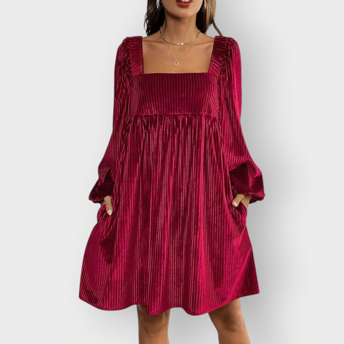 Pleated Babydoll Mini Dress