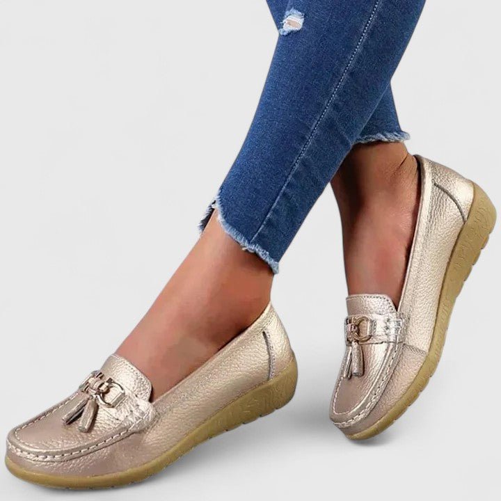 Women's Faux Leather Tassel Loafers - Gold