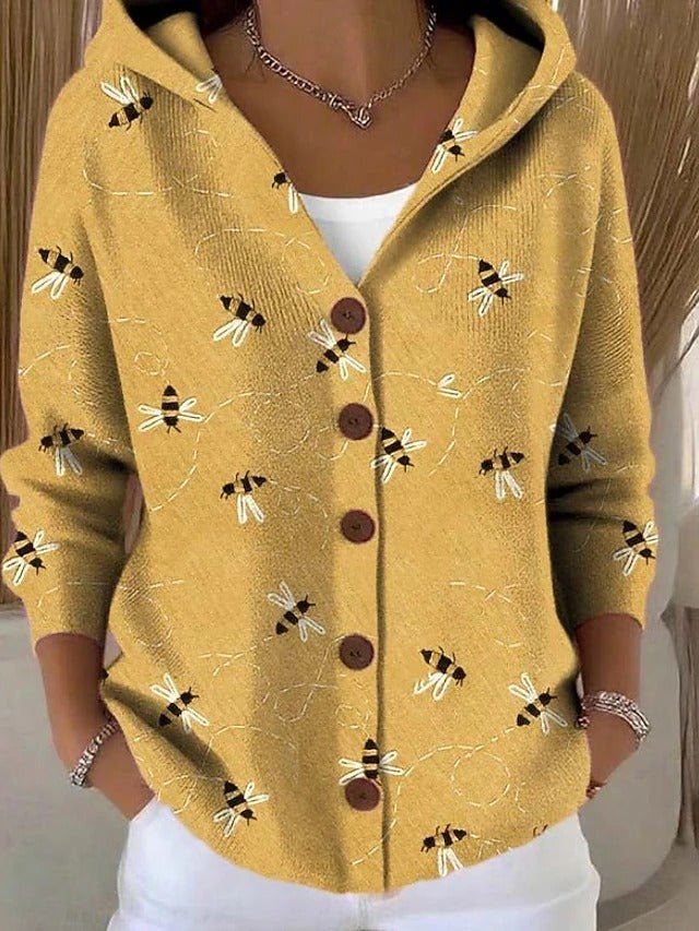 Women's Knit Hooded Cardigan - Yellow