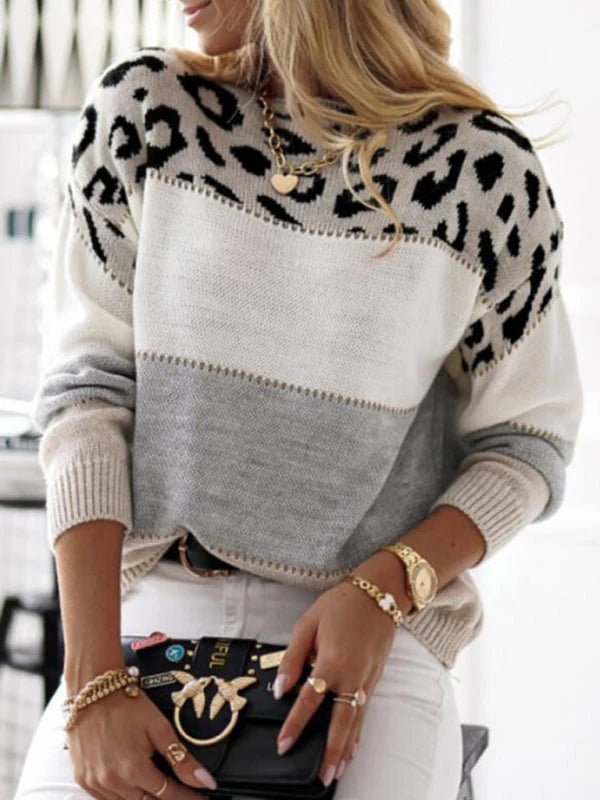 Women's Leopard Knit Sweater - Gray
