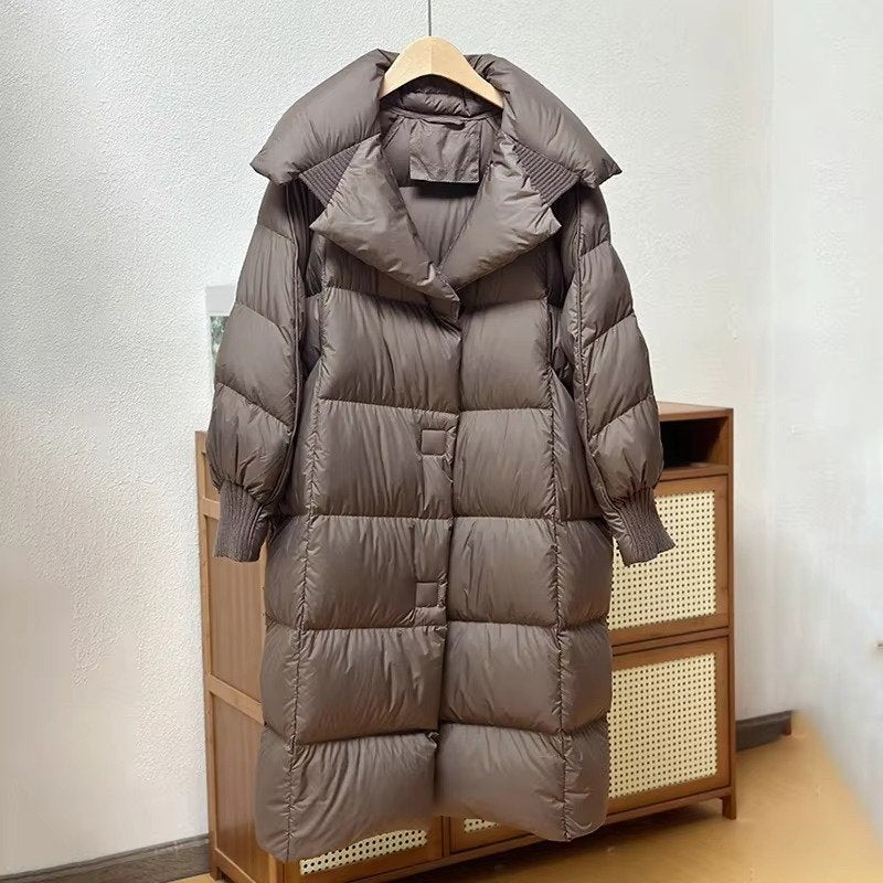 Women's Oversized Quilted Puffer Coat - Brown