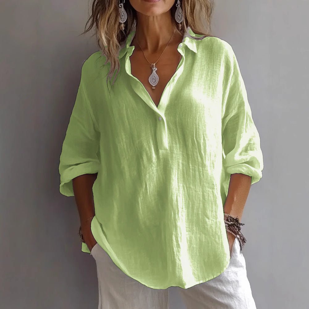 Women's Oversized V-Neck Blouse - Green